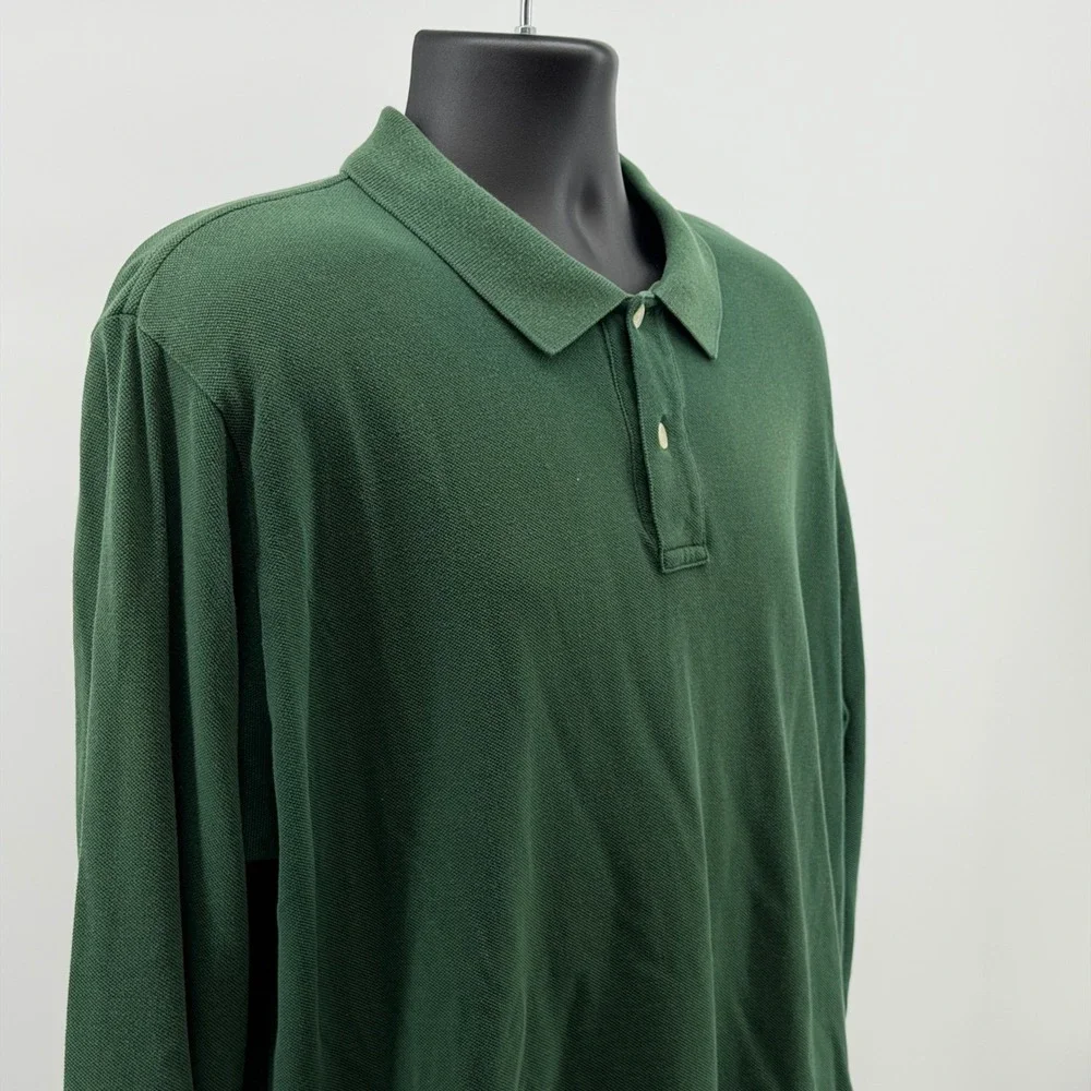 Vintage J.Crew Oarsman Polo Shirt Mens XL Green Long Sleeve Pique Cotton Solid